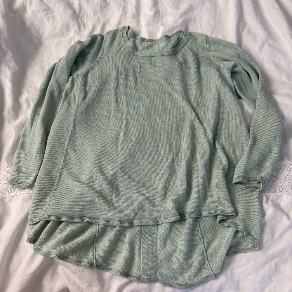 Eileen Fisher LARGE Green Mint 100% Linen Long Sleeve Top Crew Neck